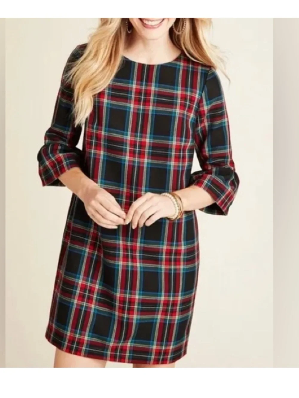 Vineyard Vines sz 4 Greenwich Shift Dress Jolly Plaid Black Short sleeve mini